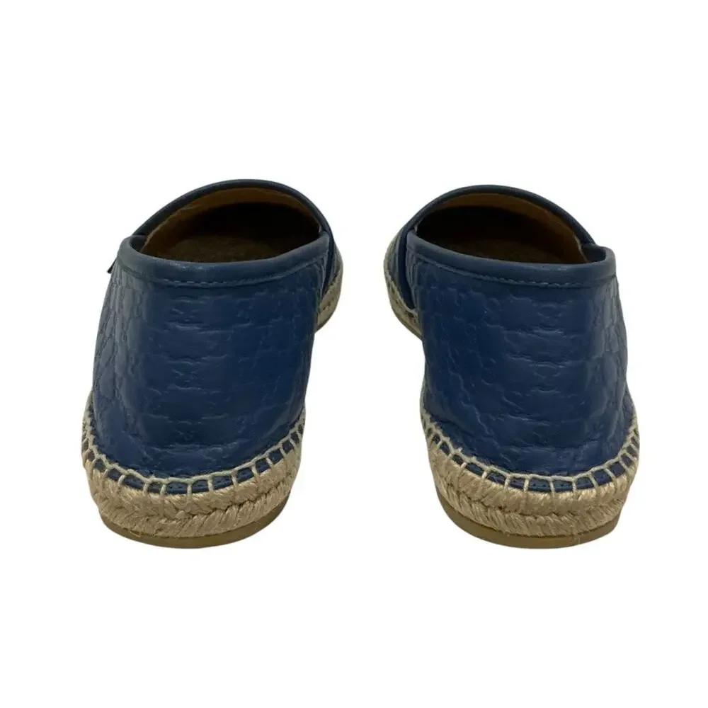 Gucci Microguccissima Blue Leather Espadrilles Size 8 GG Monogram Made in Spain - Picture 10 of 12